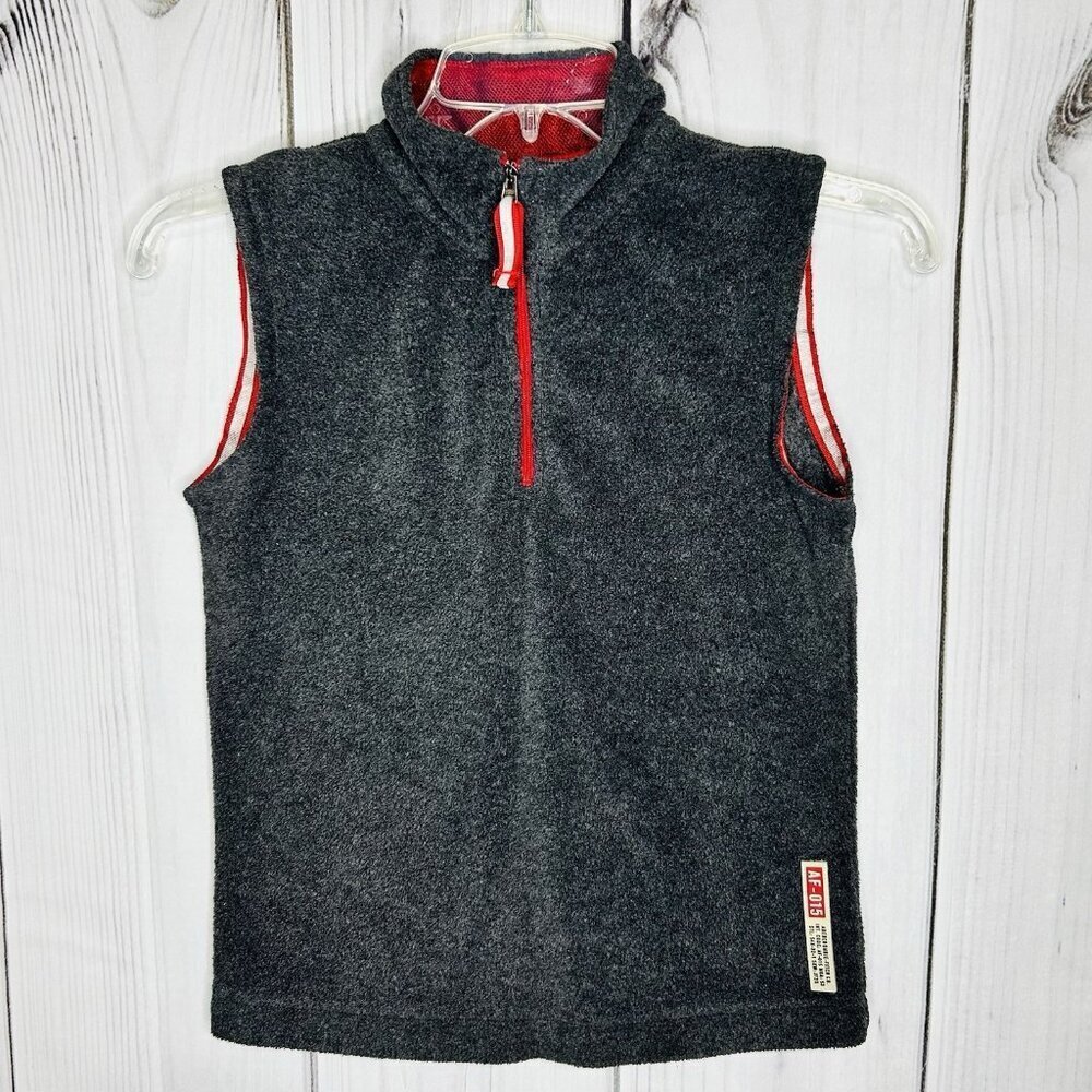 Abercrombie Fitch Womens Size XS Fleece 1/4 Zip Vest Gray Red Trim Vintage